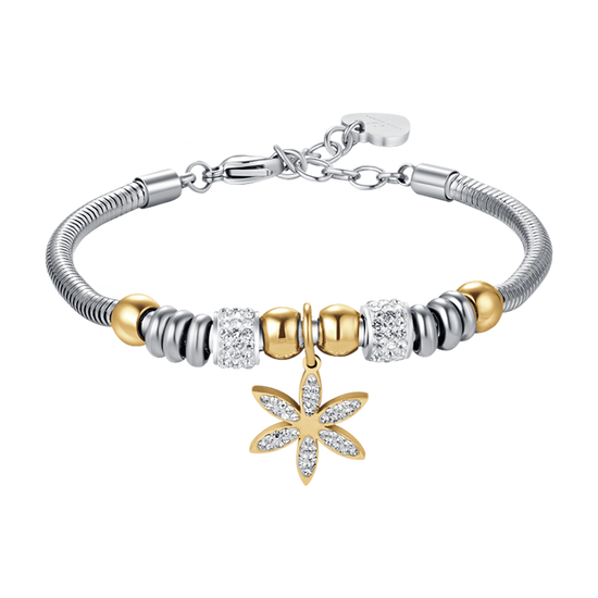 PULSERA DE ACERO PARA MUJER CON FLOR DE LA VIDA CON CRISTALES BLANCOS