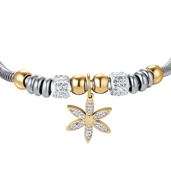 PULSERA DE ACERO PARA MUJER CON FLOR DE LA VIDA CON CRISTALES BLANCOS