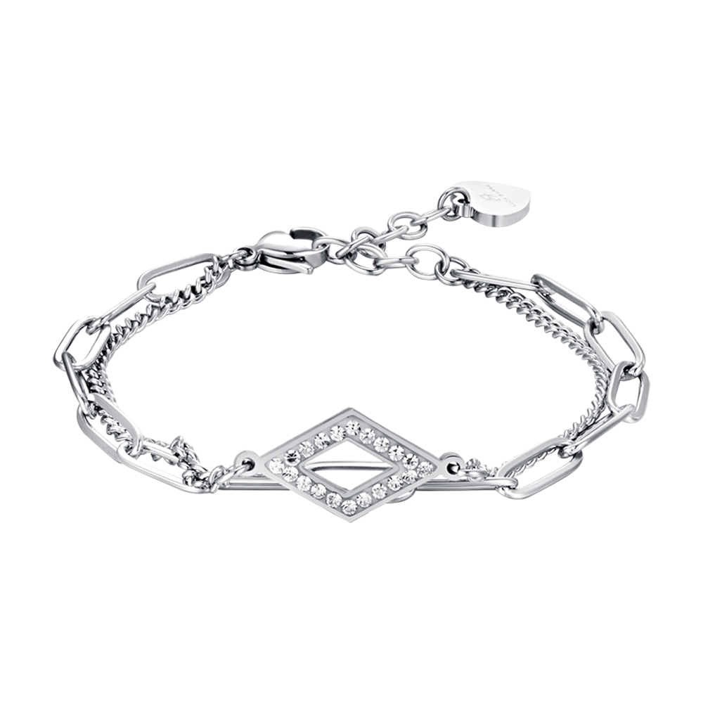 IP PULSERA DE ACERO DORADO PARA MUJER CON CRISTALES BLANCOS
