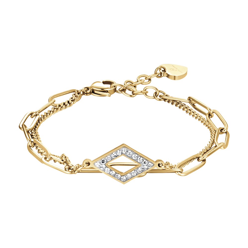 IP PULSERA DE ACERO DORADO PARA MUJER CON CRISTALES BLANCOS