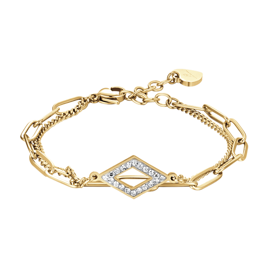 IP PULSERA DE ACERO DORADO PARA MUJER CON CRISTALES BLANCOS