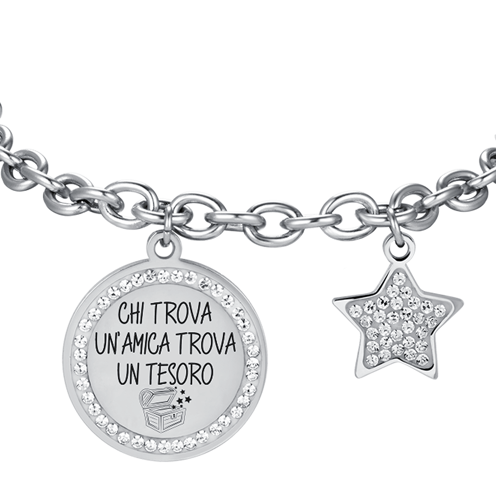 BRAZALETE DE ACERO PARA MUJER QUIEN ENCUENTRA UN AMIGO ENCUENTRA UN TESORO