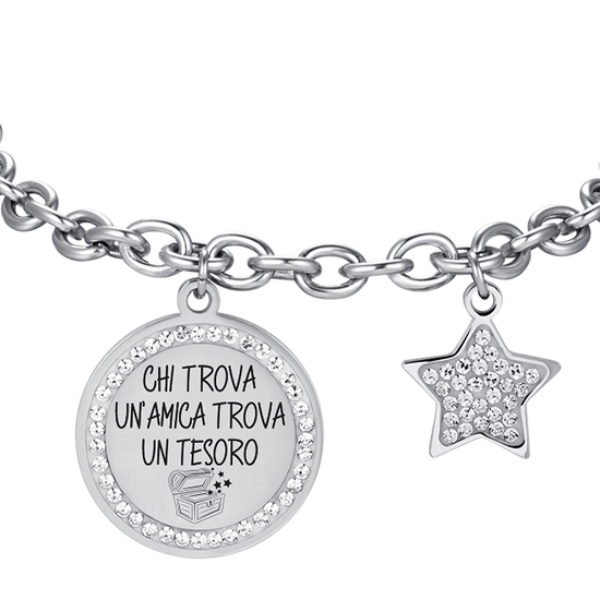 BRAZALETE DE ACERO PARA MUJER QUIEN ENCUENTRA UN AMIGO ENCUENTRA UN TESORO