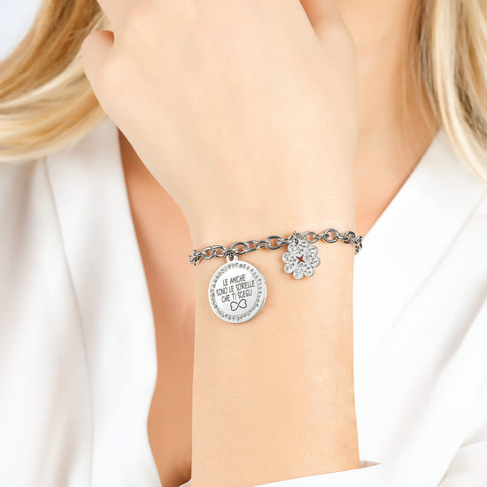 PULSERA DE ACERO PARA MUJER TUS AMIGAS SON LAS HERMANAS QUE ELIJAS CON ESMALTE