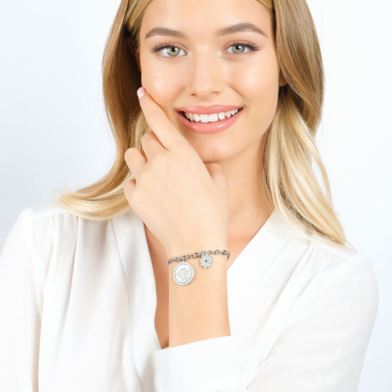 PULSERA DE ACERO PARA MUJER TUS AMIGAS SON LAS HERMANAS QUE ELIJAS CON ESMALTE