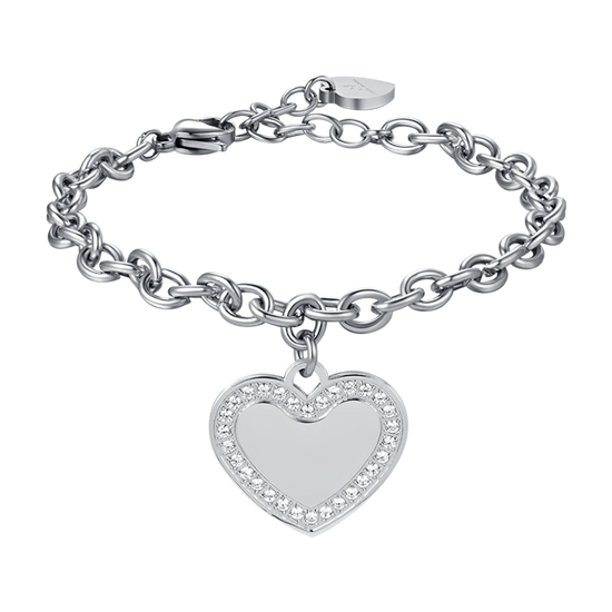 PULSERA DE ACERO DE MUJER CON CORAZÓN Y CRISTALES BLANCOS