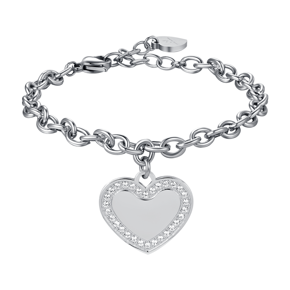 PULSERA DE ACERO DE MUJER CON CORAZÓN Y CRISTALES BLANCOS