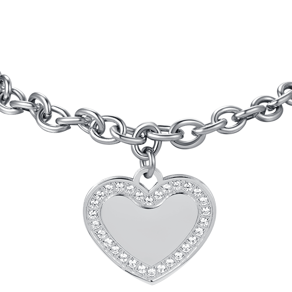 PULSERA DE ACERO DE MUJER CON CORAZÓN Y CRISTALES BLANCOS