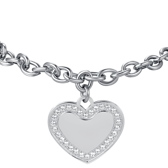PULSERA DE ACERO DE MUJER CON CORAZÓN Y CRISTALES BLANCOS