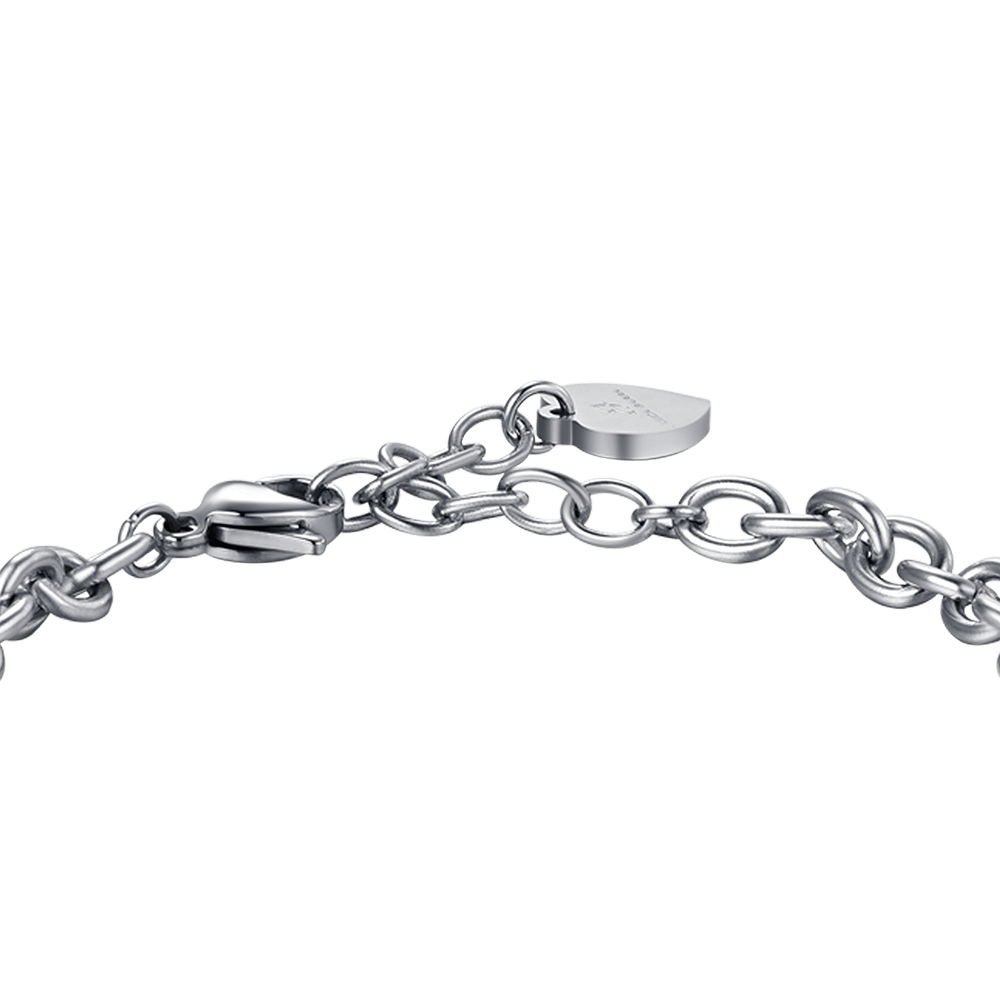 PULSERA DE ACERO DE MUJER CON CORAZÓN Y CRISTALES BLANCOS