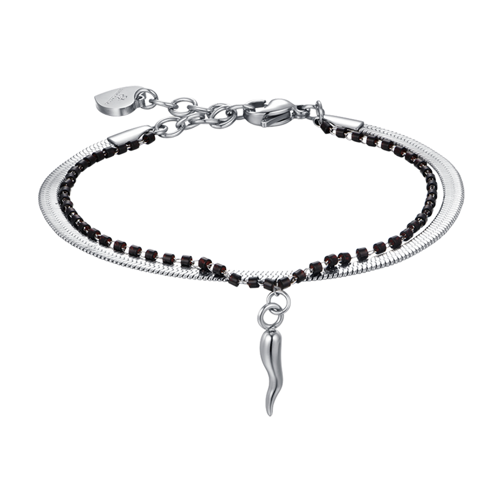 PULSERA DE ACERO PARA MUJER CON ELEMENTOS DE CUERNO Y NEGROS