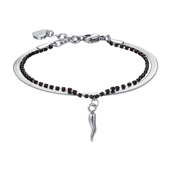 PULSERA DE ACERO PARA MUJER CON ELEMENTOS DE CUERNO Y NEGROS