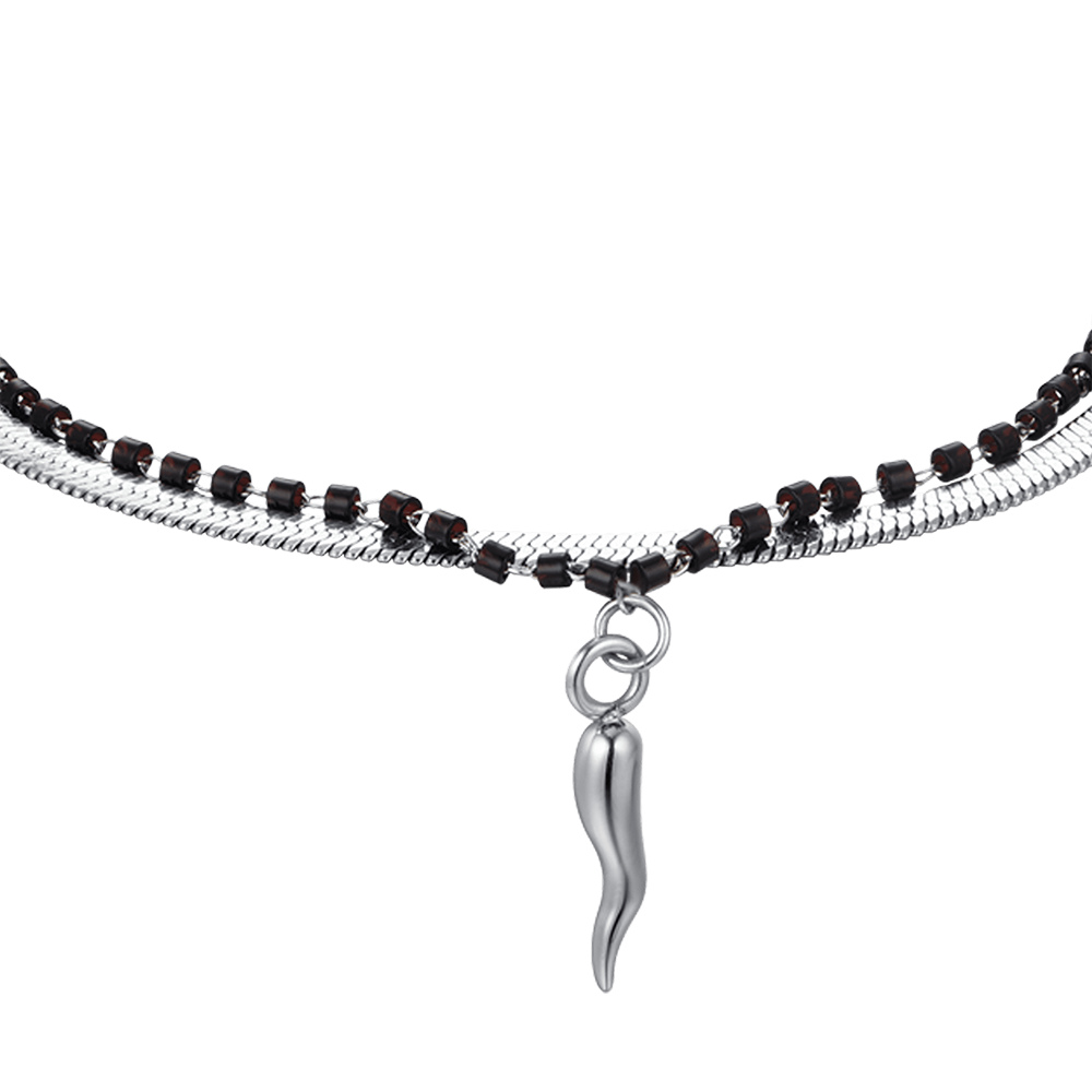 PULSERA DE ACERO PARA MUJER CON ELEMENTOS DE CUERNO Y NEGROS