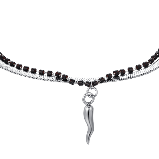 PULSERA DE ACERO PARA MUJER CON ELEMENTOS DE CUERNO Y NEGROS