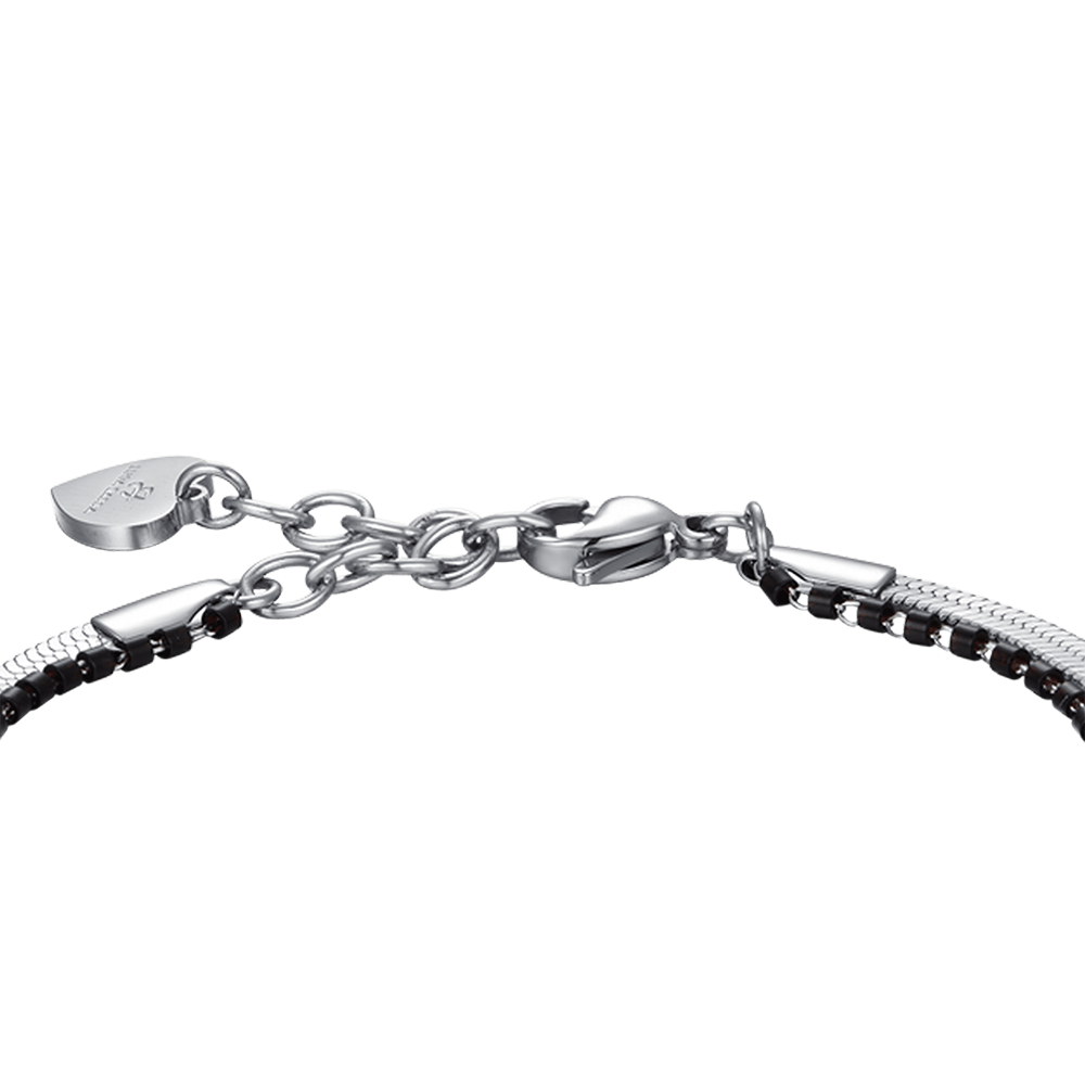 PULSERA DE ACERO PARA MUJER CON ELEMENTOS DE CUERNO Y NEGROS