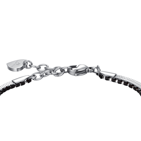 PULSERA DE ACERO PARA MUJER CON ELEMENTOS DE CUERNO Y NEGROS