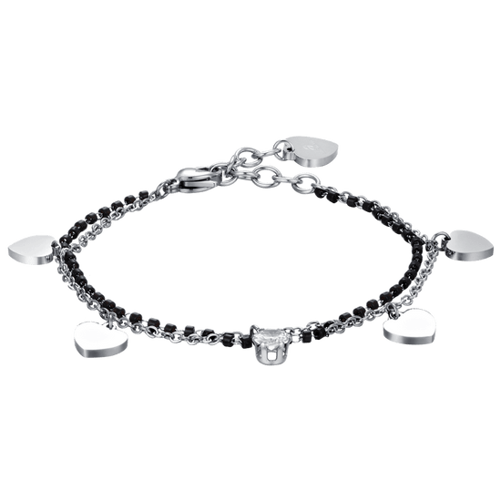 PULSERA DE MUJER EN ACERO CON CORAZONES, ELEMENTOS NEGROS Y CRISTAL BLANCO Luca Barra