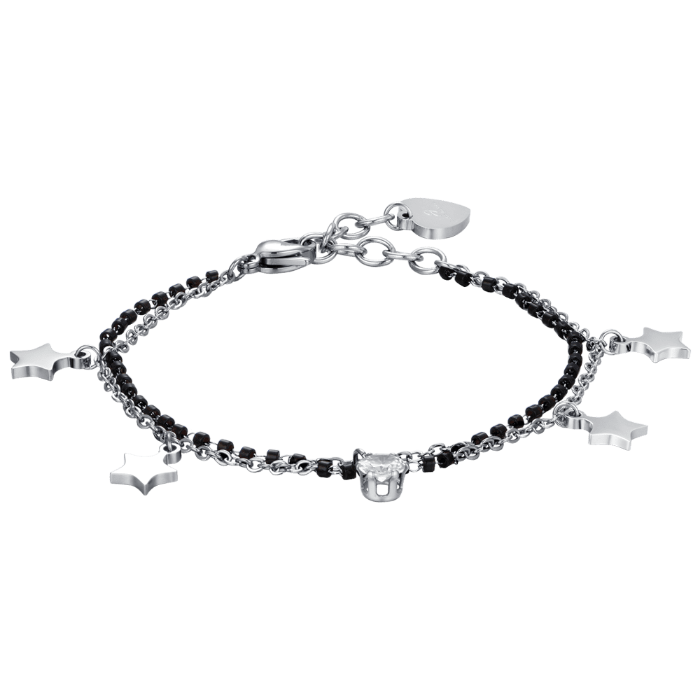 PULSERA DE MUJER EN ACERO CON ESTRELLAS, ELEMENTOS IP NEGROS Y CRISTAL BLANCO Luca Barra