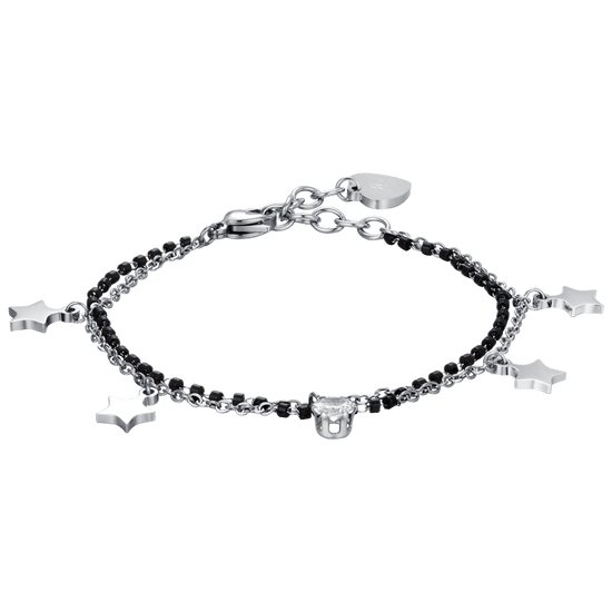 PULSERA DE MUJER EN ACERO CON ESTRELLAS, ELEMENTOS IP NEGROS Y CRISTAL BLANCO Luca Barra