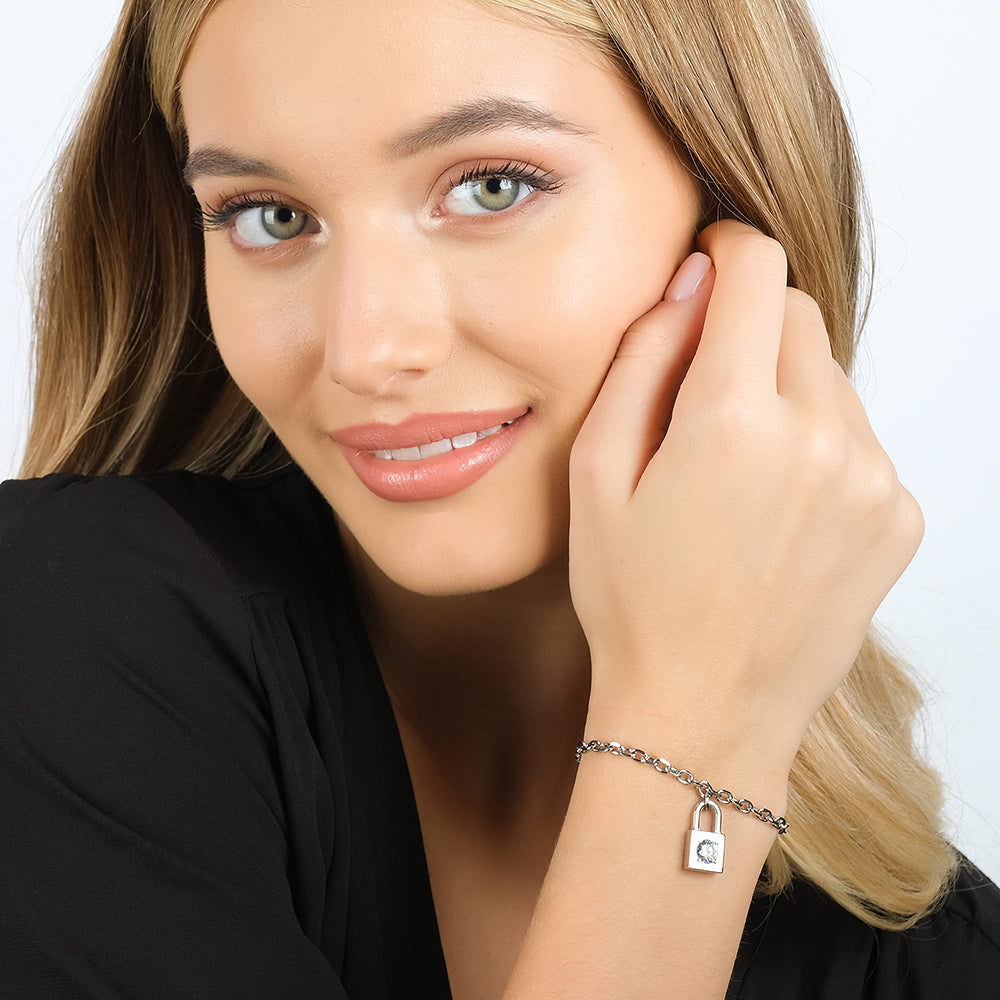 PULSERA DE ACERO PARA MUJER CON CRISTAL BLANCO