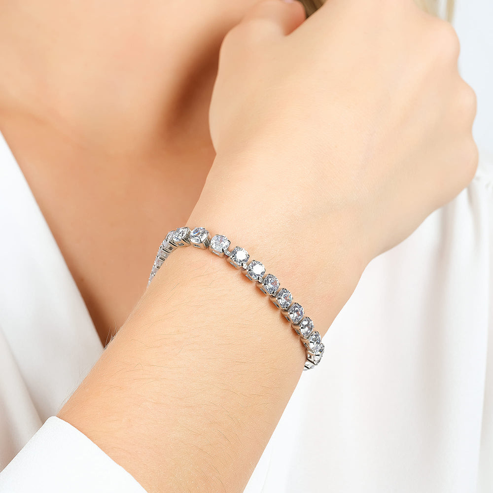 PULSERA DE TENIS DE ACERO PARA MUJER CON CRISTALES BLANCOS DE 4 MM