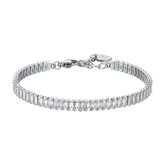 PULSERA DE TENIS DE ACERO PARA MUJER CON CRISTALES BAGUETTE BLANCOS