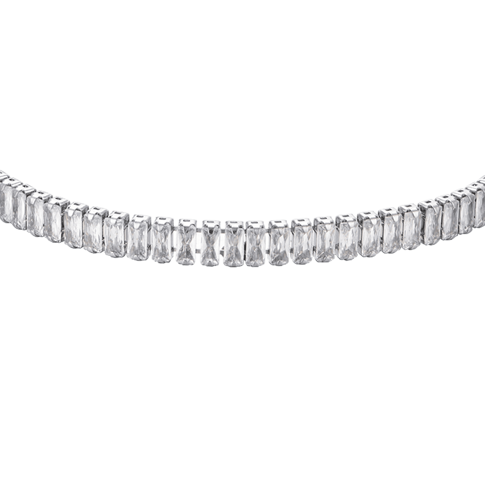 PULSERA DE TENIS DE ACERO PARA MUJER CON CRISTALES BAGUETTE BLANCOS