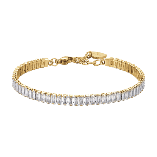 PULSERA DE TENIS DE ACERO PARA MUJER CON CRISTALES BAGUETTE BLANCOS