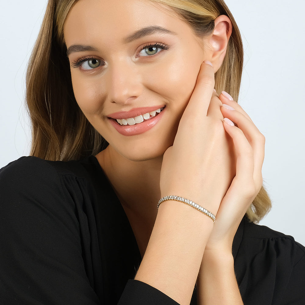 PULSERA DE TENIS DE ACERO PARA MUJER CON CRISTALES BAGUETTE BLANCOS