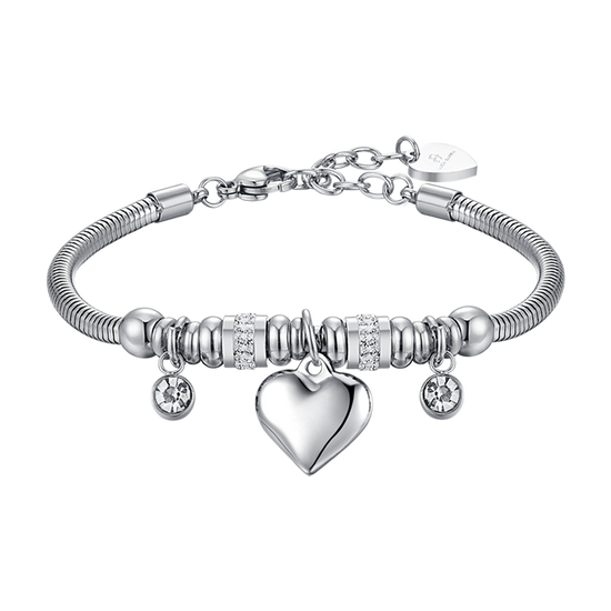 PULSERA DE ACERO PARA MUJER CON CORAZÓN Y CRISTALES BLANCOS