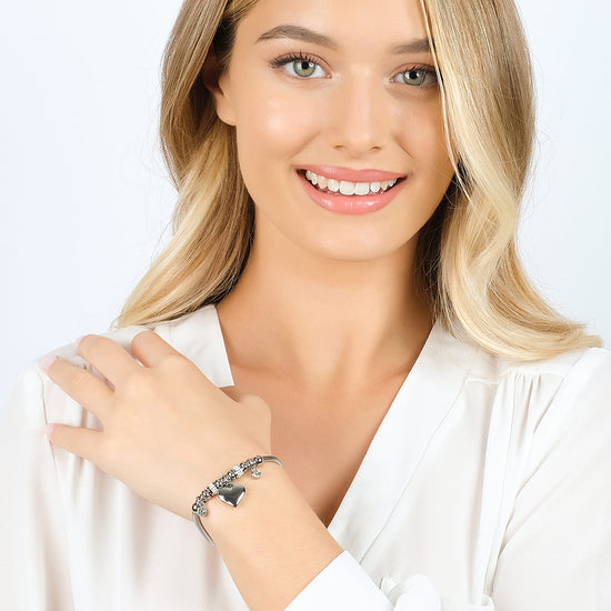 PULSERA DE ACERO PARA MUJER CON CORAZÓN Y CRISTALES BLANCOS