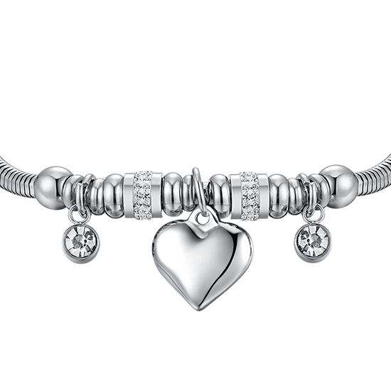 PULSERA DE ACERO PARA MUJER CON CORAZÓN Y CRISTALES BLANCOS