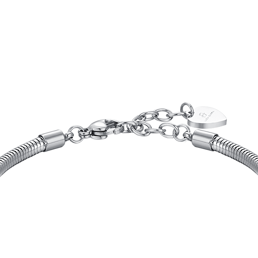 PULSERA DE ACERO PARA MUJER CON CORAZÓN Y CRISTALES BLANCOS