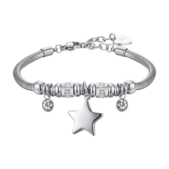 PULSERA DE ACERO PARA MUJER CON ESTRELLA Y CRISTALES BLANCOS