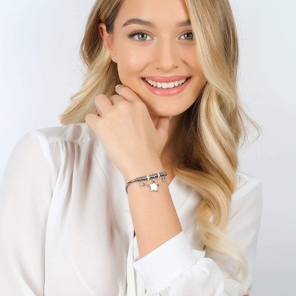 PULSERA DE ACERO PARA MUJER CON ESTRELLA Y CRISTALES BLANCOS