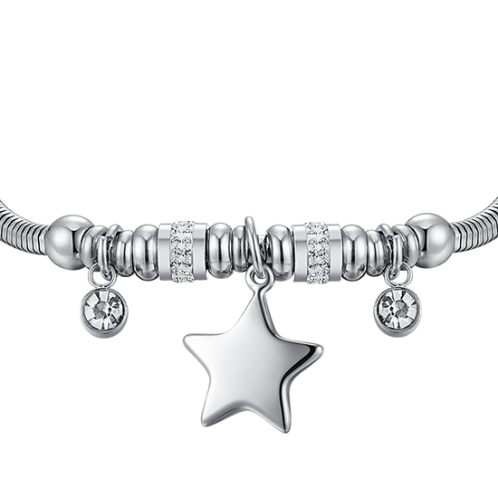 PULSERA DE ACERO PARA MUJER CON ESTRELLA Y CRISTALES BLANCOS