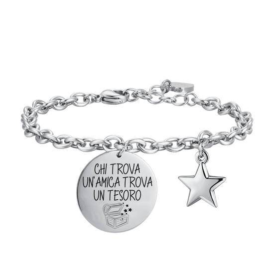 BRAZALETE DE ACERO PARA MUJER QUIEN ENCUENTRA UN AMIGO ENCUENTRA UN TESORO