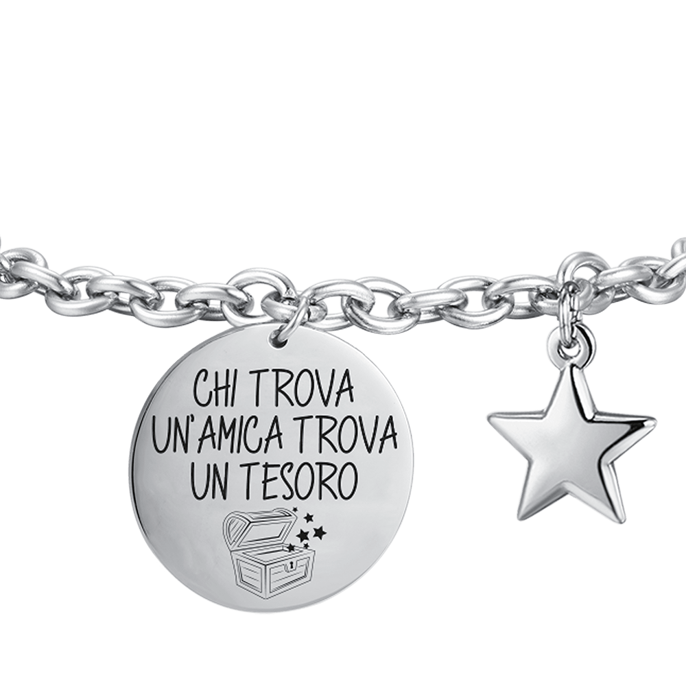 BRAZALETE DE ACERO PARA MUJER QUIEN ENCUENTRA UN AMIGO ENCUENTRA UN TESORO