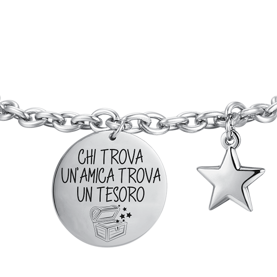 BRAZALETE DE ACERO PARA MUJER QUIEN ENCUENTRA UN AMIGO ENCUENTRA UN TESORO