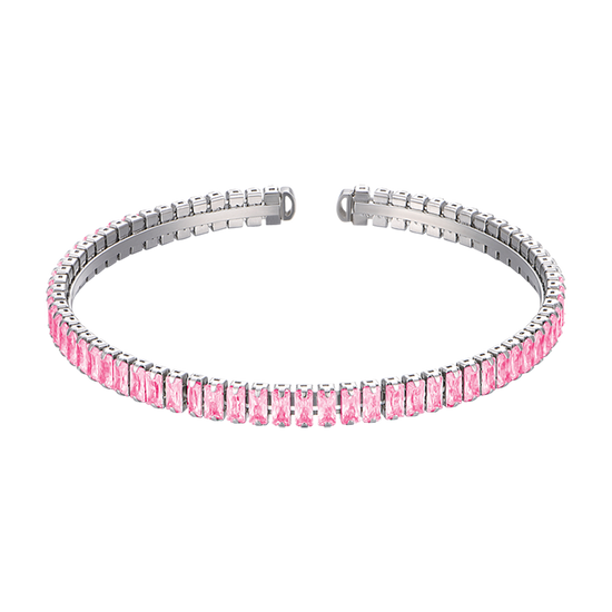 PULSERA DE ACERO PARA MUJER CON CRISTALES ROSAS