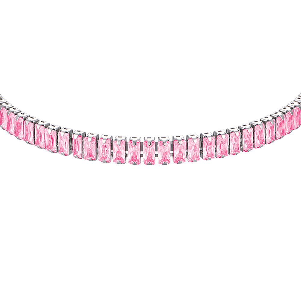 PULSERA DE ACERO PARA MUJER CON CRISTALES ROSAS