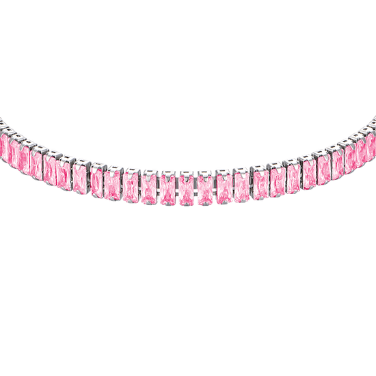PULSERA DE ACERO PARA MUJER CON CRISTALES ROSAS