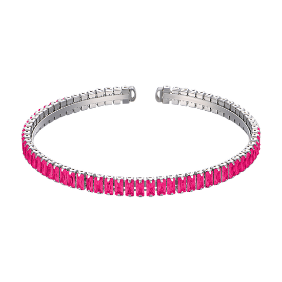PULSERA DE ACERO PARA MUJER CON CRISTALES FUCSIA
