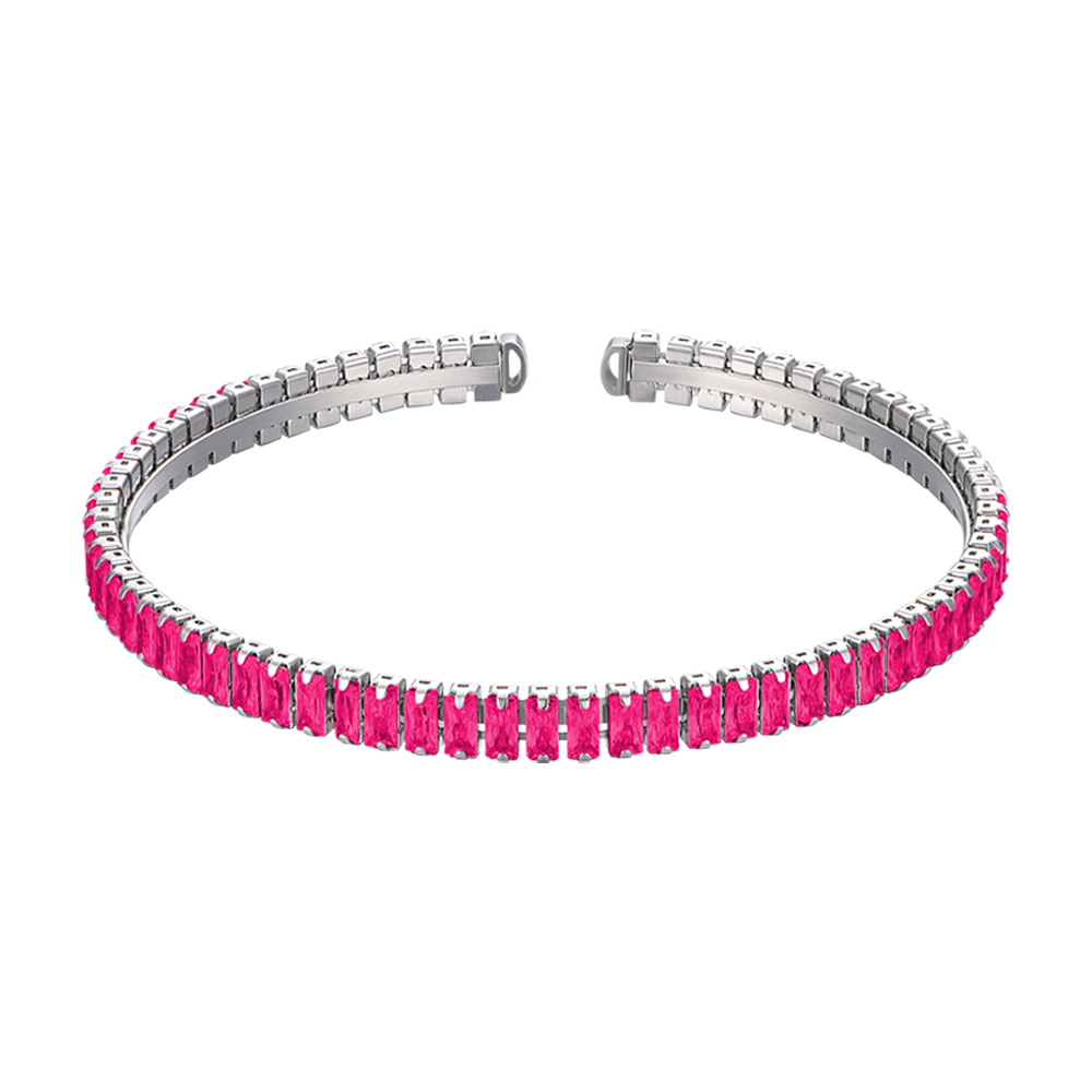 PULSERA DE ACERO PARA MUJER CON CRISTALES FUCSIA