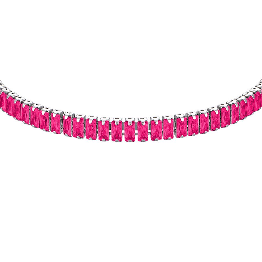 PULSERA DE ACERO PARA MUJER CON CRISTALES FUCSIA