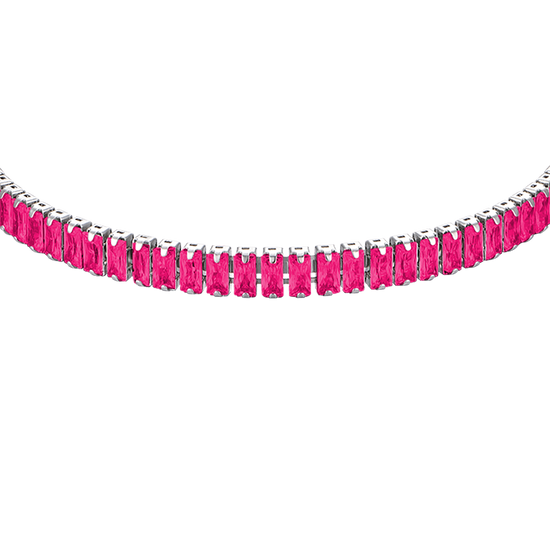 PULSERA DE ACERO PARA MUJER CON CRISTALES FUCSIA