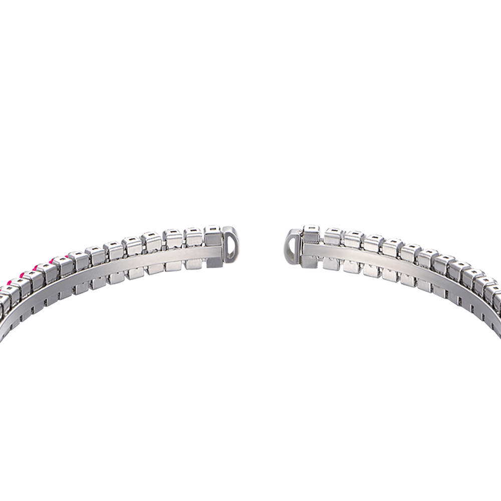 PULSERA DE ACERO PARA MUJER CON CRISTALES FUCSIA