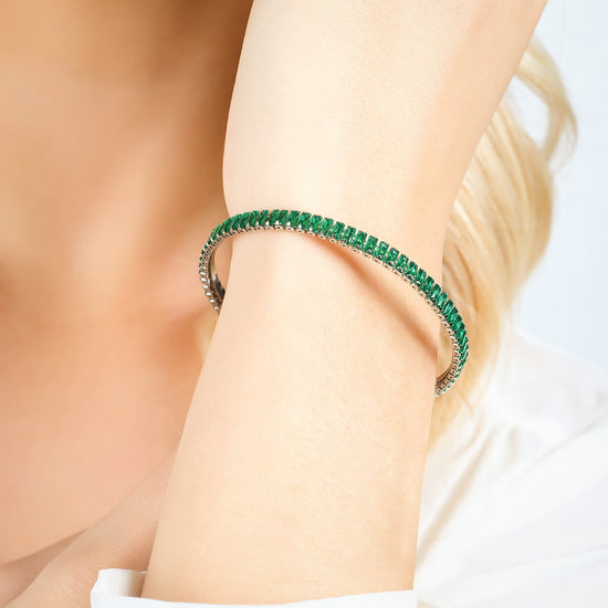 PULSERA DE ACERO PARA MUJER CON CRISTALES VERDES