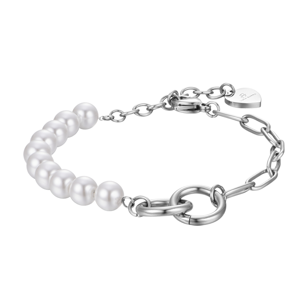 PULSERA DE ACERO PARA MUJER CON PERLAS BLANCAS