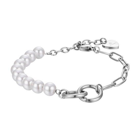 PULSERA DE ACERO PARA MUJER CON PERLAS BLANCAS